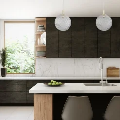Lampade A Sospensione-Selezionato da Mazzolaluce Lampada sfera 21 cm a sospensione oro vetro trasparente rigato stile contemporaneo