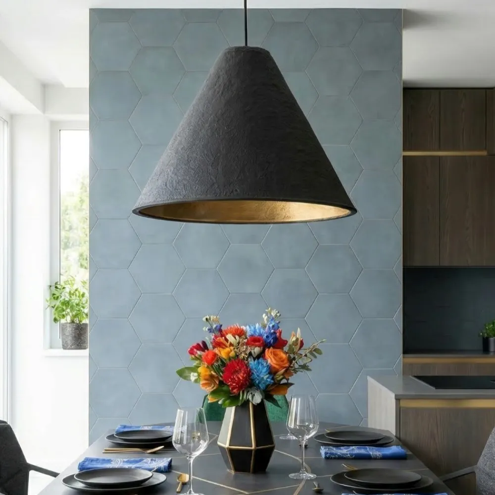 Lampade A Sospensione-Selezionato da Mazzolaluce Lampada sospensione 30cm cono nero di cartapesta