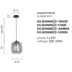 Lampade A Sospensione-Ondaluce Lampada sospensione so bonnie 2 ambra di vetro moderna