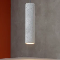 Lampade A Sospensione-Selezionato da Mazzolaluce Lampada sospensione pendente di cemento cilindro grigio