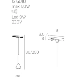 Illuminazione A Binario-Selezionato da Mazzolaluce Lampada sospensione per binario monofase kit magnetico cavo 250cm