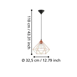 Lampade A Sospensione-Eglo Lampada vintage a sospensione rame tarbes