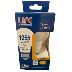Lampadine Led-Life Electronics Lampadina e27 8,5w 3000k 1055lm vetro bianco life goccia milky
