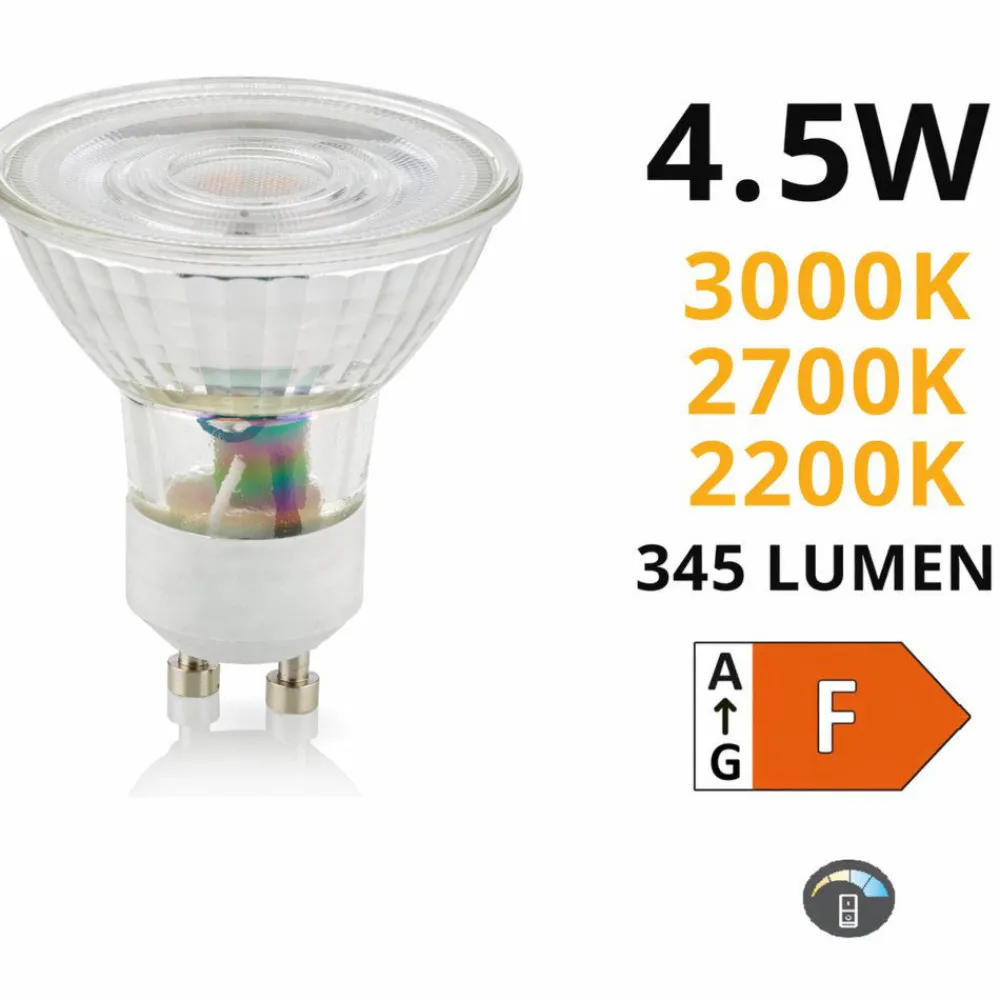 Lampadine Led-Selezionato da Mazzolaluce Lampadina gu10 led 4,5w cct 2200k 2700k 3000k 345 lumen ottica 36