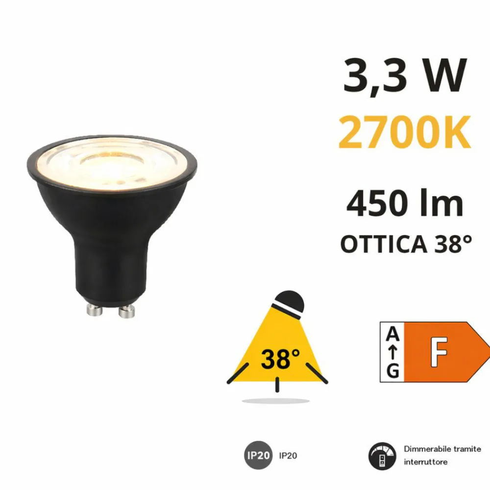 Lampadine Led-Selezionato da Mazzolaluce Lampadina gu10 led 3w 2700k 450 lumen ottica 38 dimmerabile