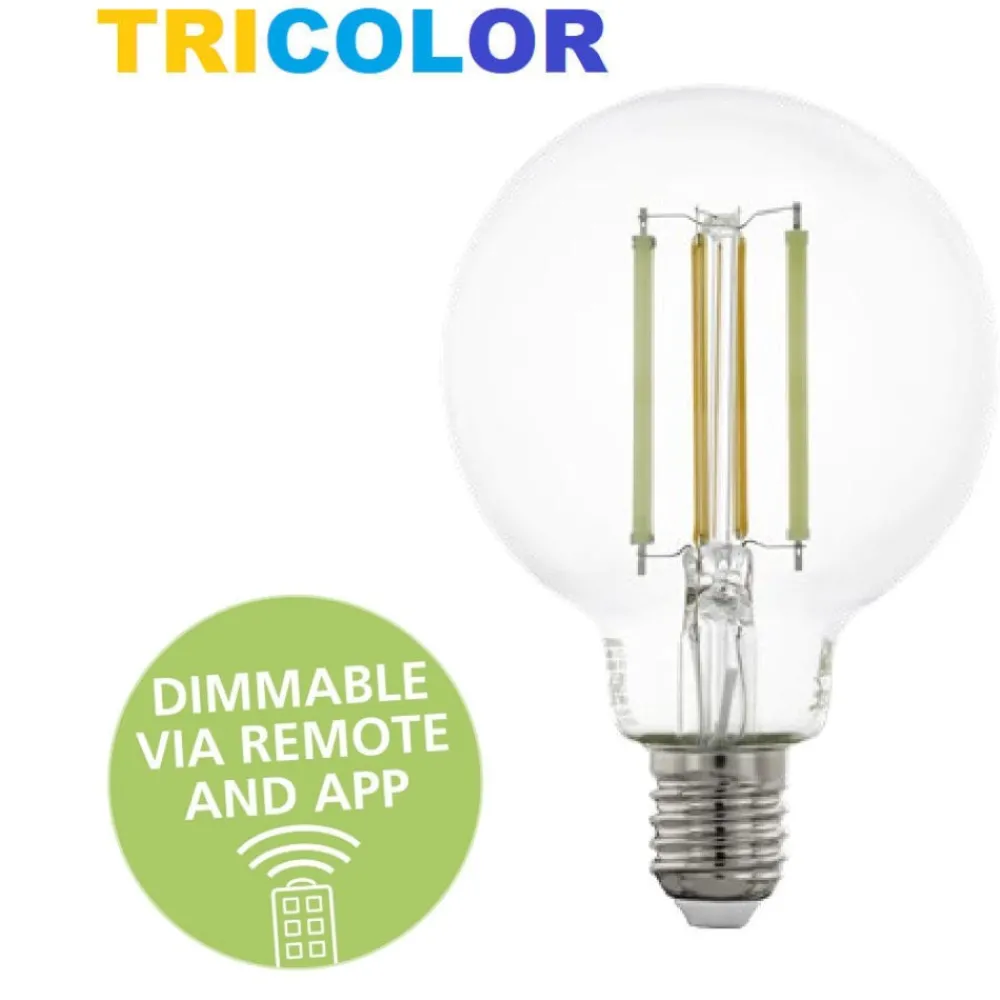Lampadine Led-Eglo Lampadina led e27 6w 2700k a 6500k dimmerabile vetro trasparente bluetooth connect