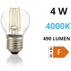 Lampadine Led-Ideal Lux Lampadina led e27 4w 4000k 490lm sfera trasparente vetro