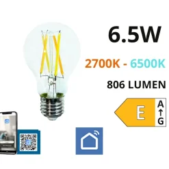 Lampadine Led-Life Electronics Lampadina led e27 6,5w 806lm life vetro 2700k-6500k bluetooth dimmerabile