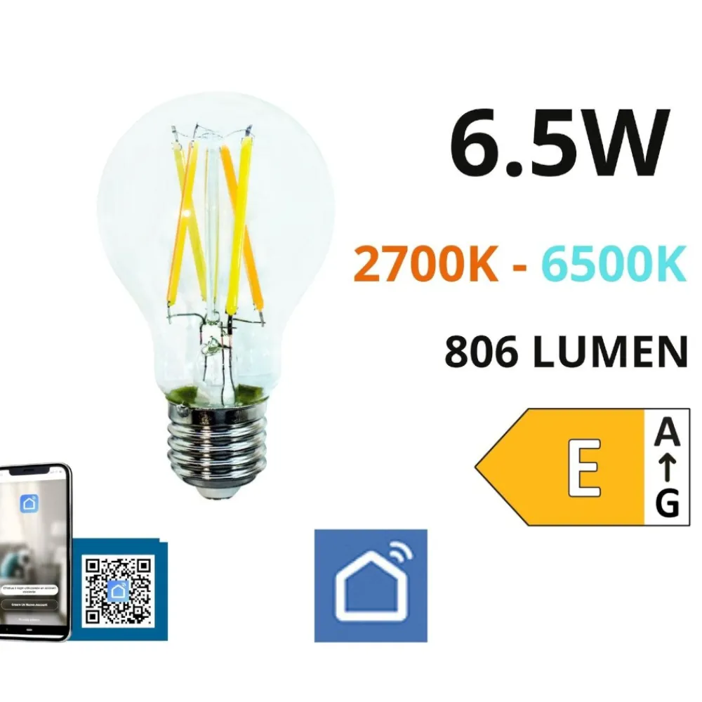 Lampadine Led-Life Electronics Lampadina led e27 6,5w 806lm life vetro 2700k-6500k bluetooth dimmerabile
