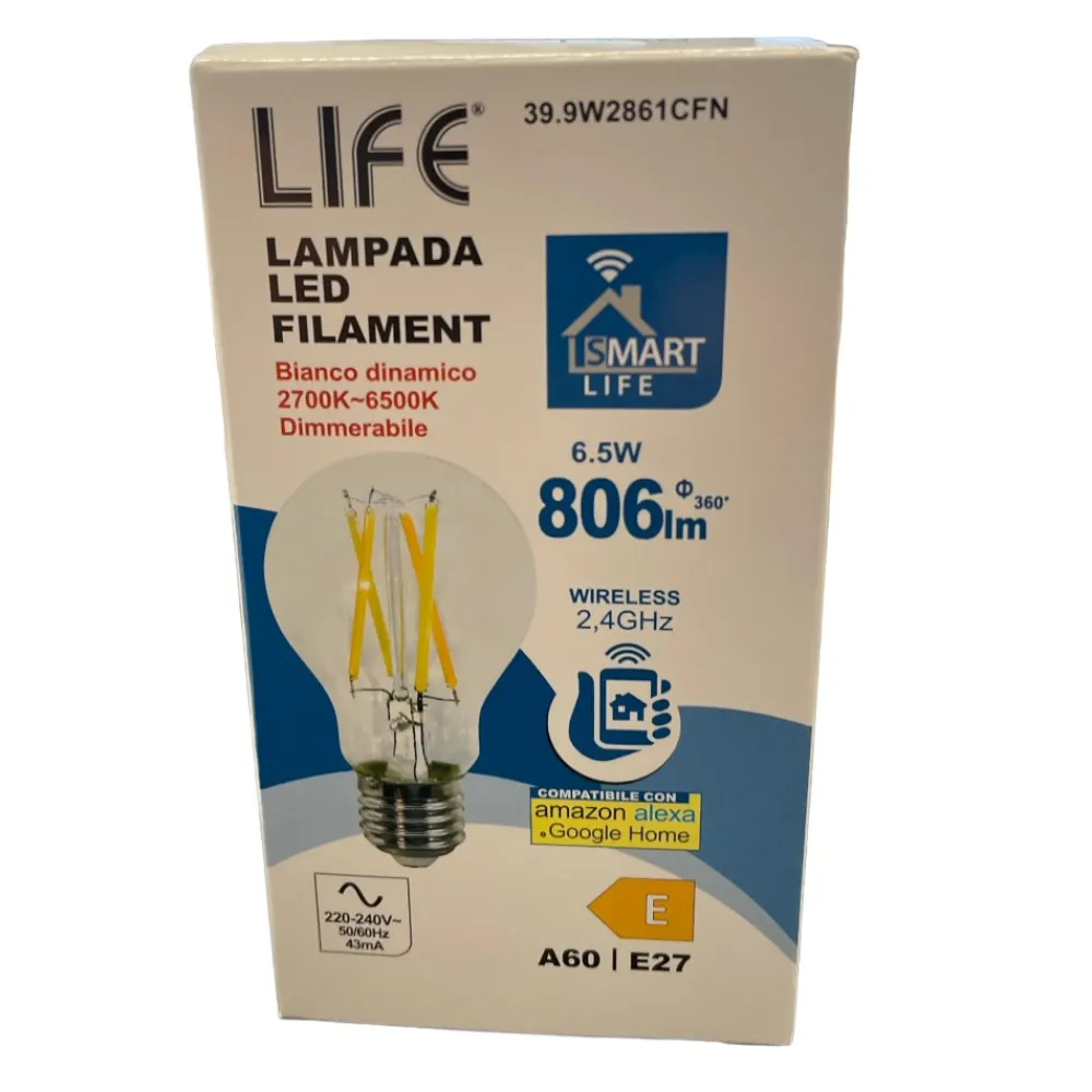 Lampadine Led-Life Electronics Lampadina led e27 6,5w 806lm life vetro 2700k-6500k bluetooth dimmerabile