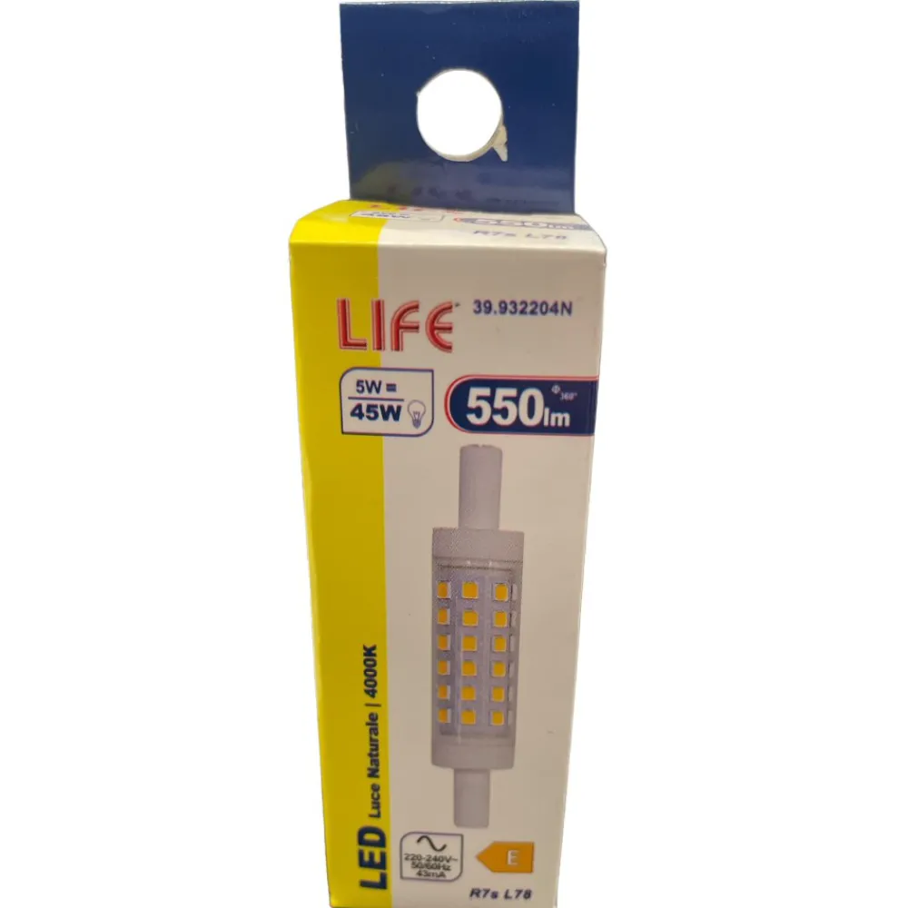 Lampadine Led-Life Electronics Lampadina life r7s led 5w 4000k 78mm 550lm ottica 360