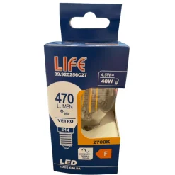 Lampadine Led-Life Electronics Lampadina minisfera led 4.5w e14 2700k 470lm vetro trasparente