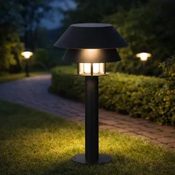 Lampioni Da Giardino-Selezionato da Mazzolaluce Lampioncino basso nero ip65 e26 vetro h33 cm