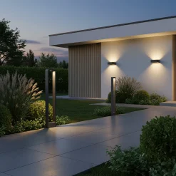 Lampioni Da Giardino-Selezionato da Mazzolaluce Lampioncino led 10w 3000k design moderno grigio antracite per esterno giardino