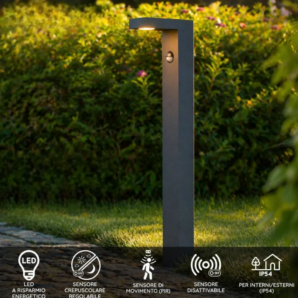 Lampioni Da Giardino-Selezionato da Mazzolaluce Lampioncino paletto da giardino con sensore di movimento crepuscolare