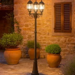 Lampioni Da Giardino-Selezionato da Mazzolaluce Lampione alto classico da giardino 3 luci lanterne nero