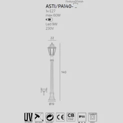 Lampioni Da Giardino-Top Light Lampione alto da giardino asti nero anti corrosione