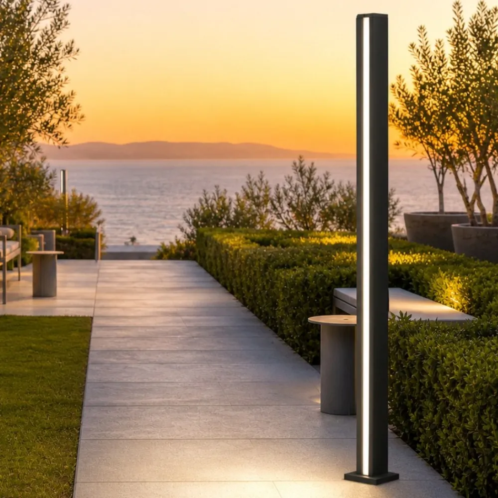 Lampioni Da Giardino-Selezionato da Mazzolaluce Lampione alto moderno rettangolare led 22w 3000k per esterno