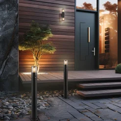 Lampioni Da Giardino-Selezionato da Mazzolaluce Lampione da giardino moderno cilindro nero con sensore movimento