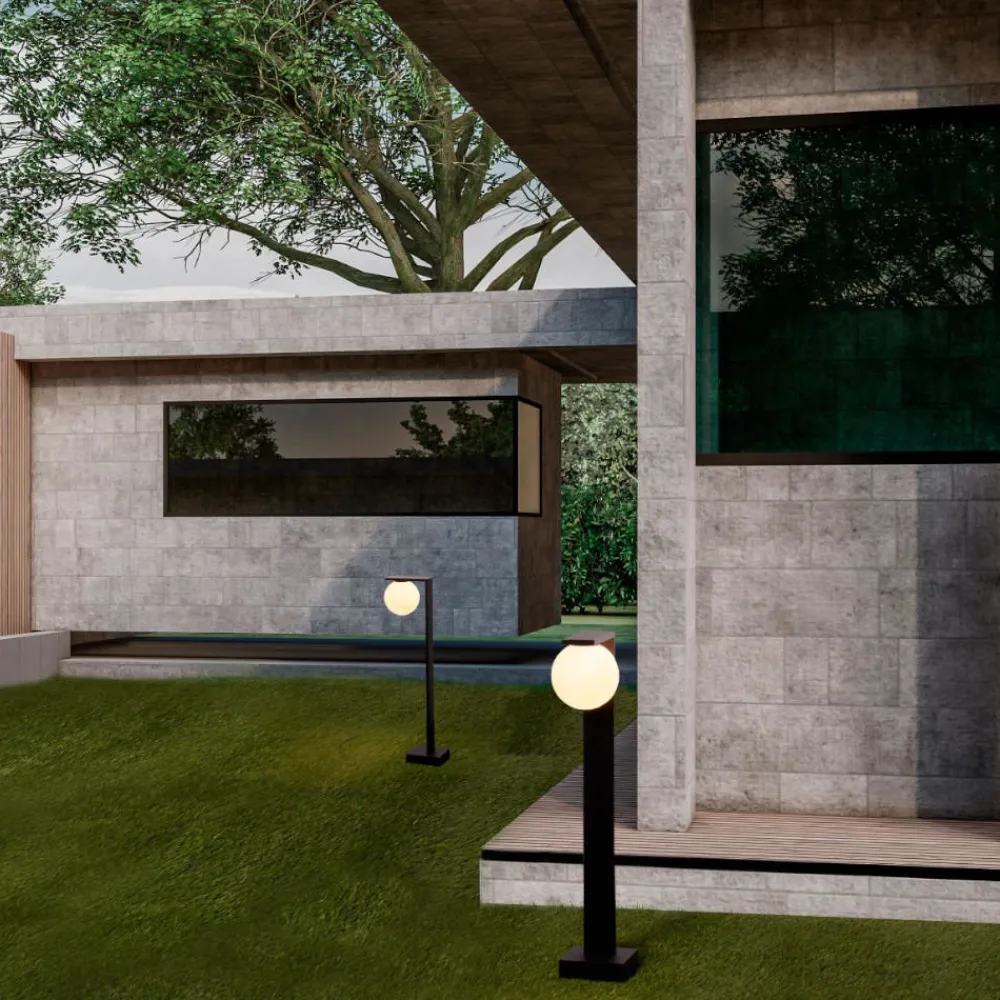 Lampioni Da Giardino-Selezionato da Mazzolaluce Lampione nero per esterni sfera vetro bianco moderno led 8w 3000k