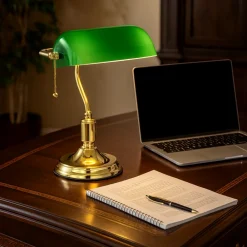 Lampade Da Tavolo-Ideal Lux Lawyer tl1 lampada per scrivania classica ottone lucido vetro verde