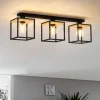 Plafoniere Moderne-Eglo Libertad plafoniera moderna nera con dettagli in legno 3 luci