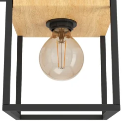 Plafoniere Moderne-Eglo Libertad plafoniera moderna nera con dettagli in legno 3 luci