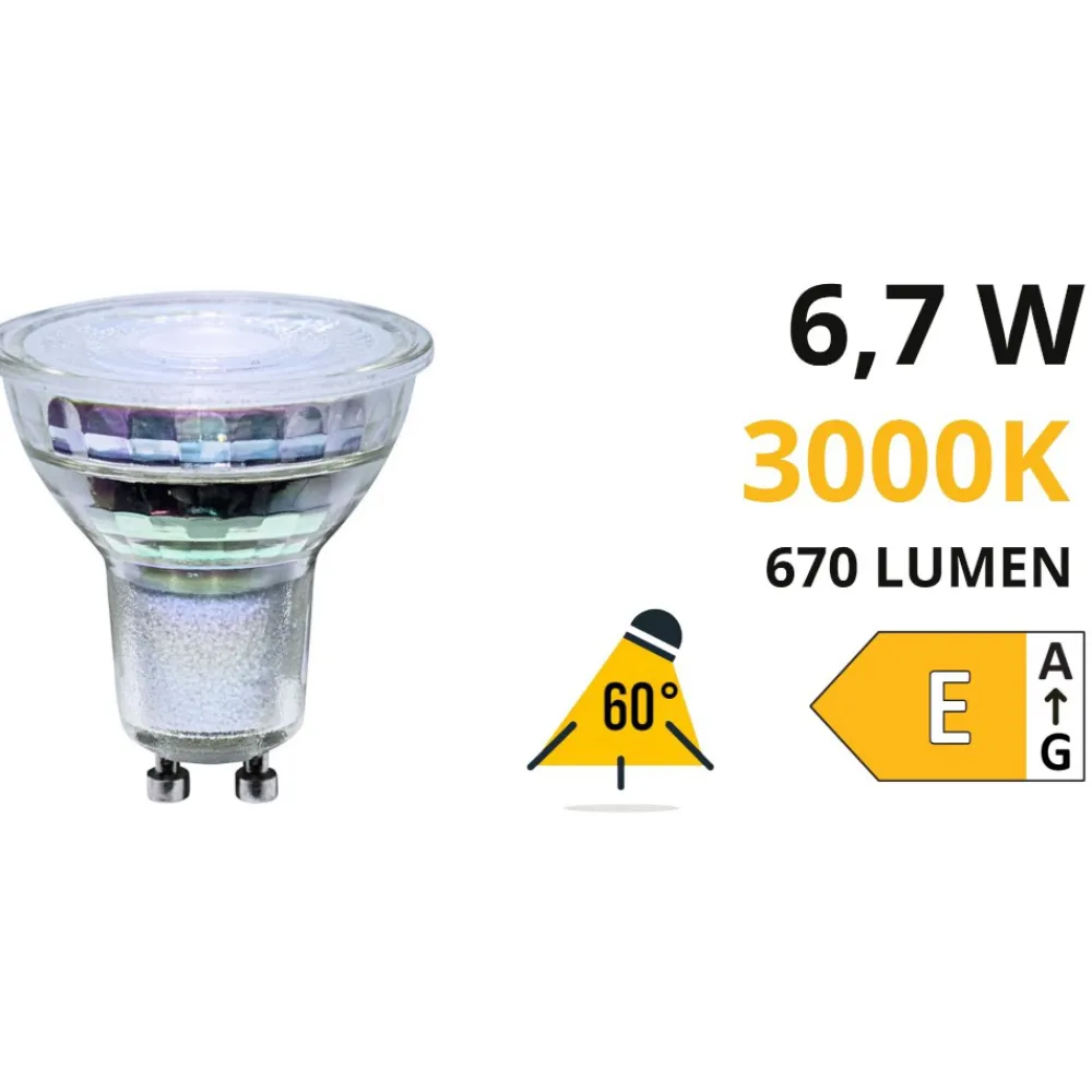 Lampadine Led-Life Electronics Life lampadina di vetro gu10 led 6,7w 3000k ottica 60 670lm cri80