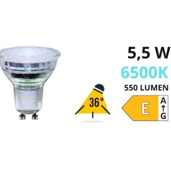 Lampadine Led-Life Electronics Life lampadina di vetro led gu10 5.5w 6500k 620lm ottica 36