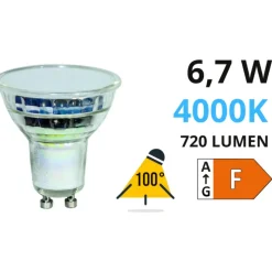 Lampadine Led-Life Electronics Life lampadina di vetro led gu10 6,7w 720lm 4000k 39910252n ottica 100