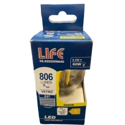 Lampadine Led-Life Electronics Life lampadina e27 led 6,5w 4000k 806lm minisfera vetro trasparente