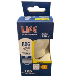 Lampadine Led-Life Electronics Life lampadina e27 led 6,5w 4000k 806lm mini sfera bianca vetro milky