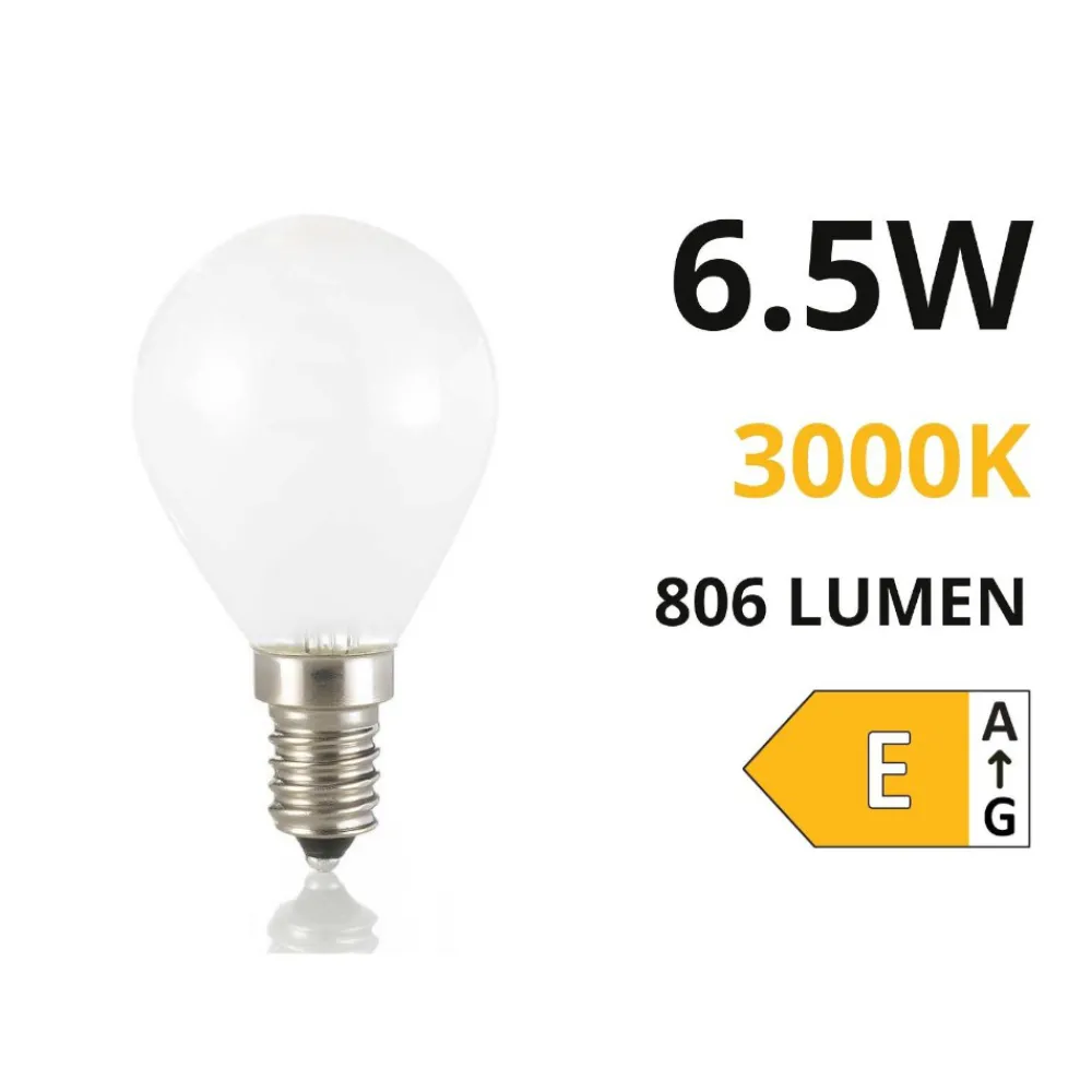 Lampadine Led-Life Electronics Life lampadina e14 led 6,5w 3000k 806lm mini sfera bianca vetro milky