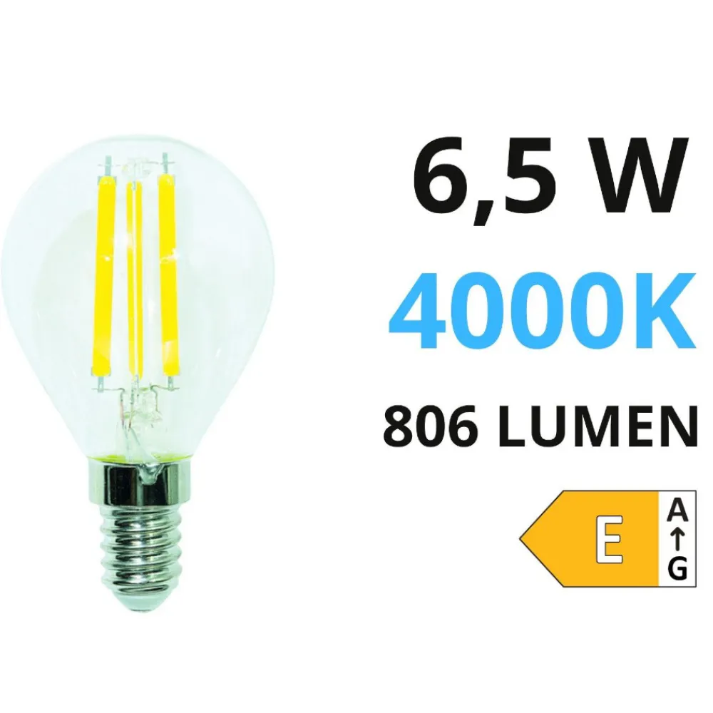 Lampadine Led-Life Electronics Life lampadina e14 led 6,5w 4000k 806lm sfera vetro trasparente