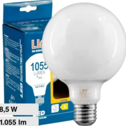 Lampadine Led-Life Electronics Life lampadina globo milky e27 8.5w 3000k 1055lm vetro bianco