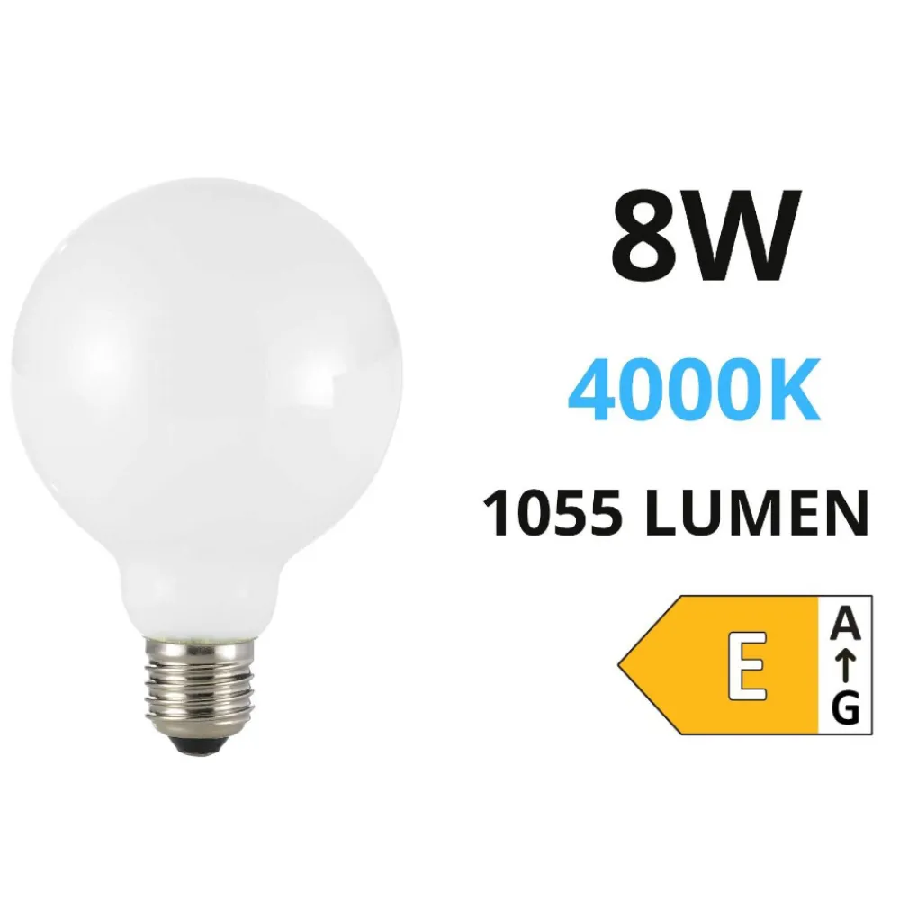 Lampadine Led-Life Electronics Life lampadina glogo milky e27 8w 4000k 1055lm vetro bianco 39.920385nm