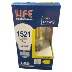 Lampadine Led-Life Electronics Life lampadina goccia e27 11w 4000k 1521lm vetro trasparente filamento