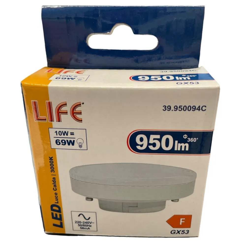 Lampadine Led-Life Electronics Life lampadina gx53 10w led 3000k 950lm ottica 120