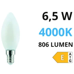 Lampadine Led-Life Electronics Life lampadina led e14 candela 6.5w 4000k 806lm vetro bianco milky