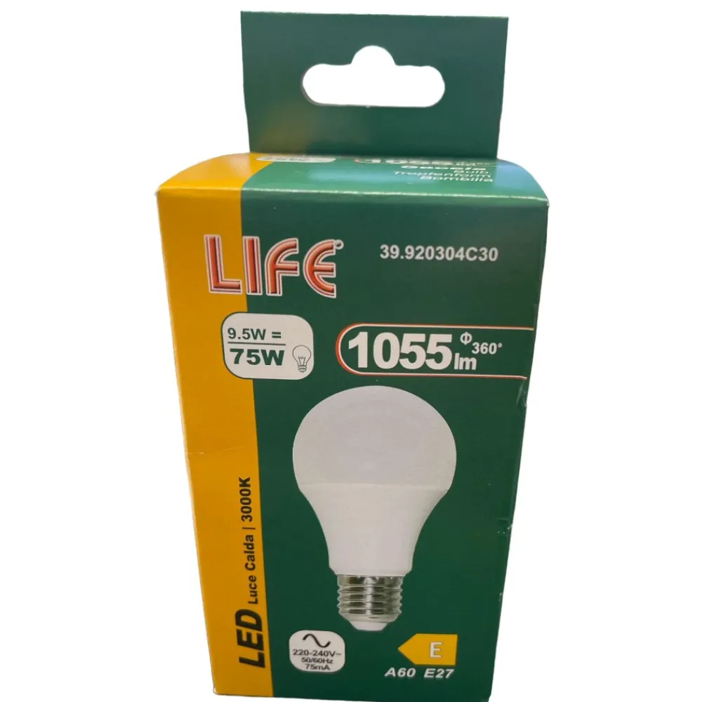 Lampadine Led-Life Electronics Life lampadina led e27 9,5w 3000k goccia 1055lm bianca ottica 280
