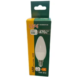 Lampadine Led-Life Electronics Life lampadina led e14 4,5w 3000k 470lm candela bianco ottica 290