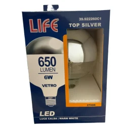 Lampadine Led-Life Electronics Life lampadina led e27 6w 2700k 650lm globo cromo vetro filamento