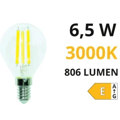 Lampadine Led-Life Electronics Life lampadina led e14 6,5w 3000k 806lm sfera vetro trasparente