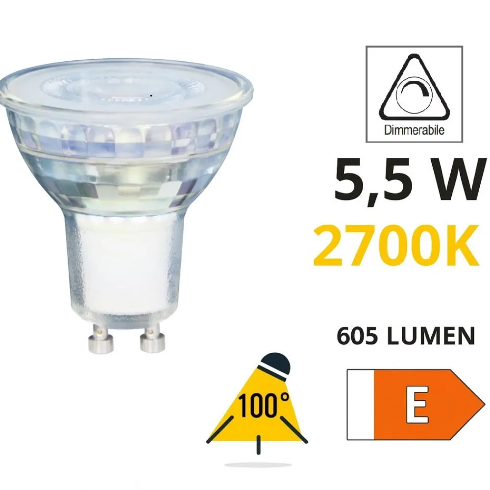 Lampadine Led-Life Electronics Life lampadina led gu10 5,5w 3000k 630 lumen ottica 36 dimmerabile