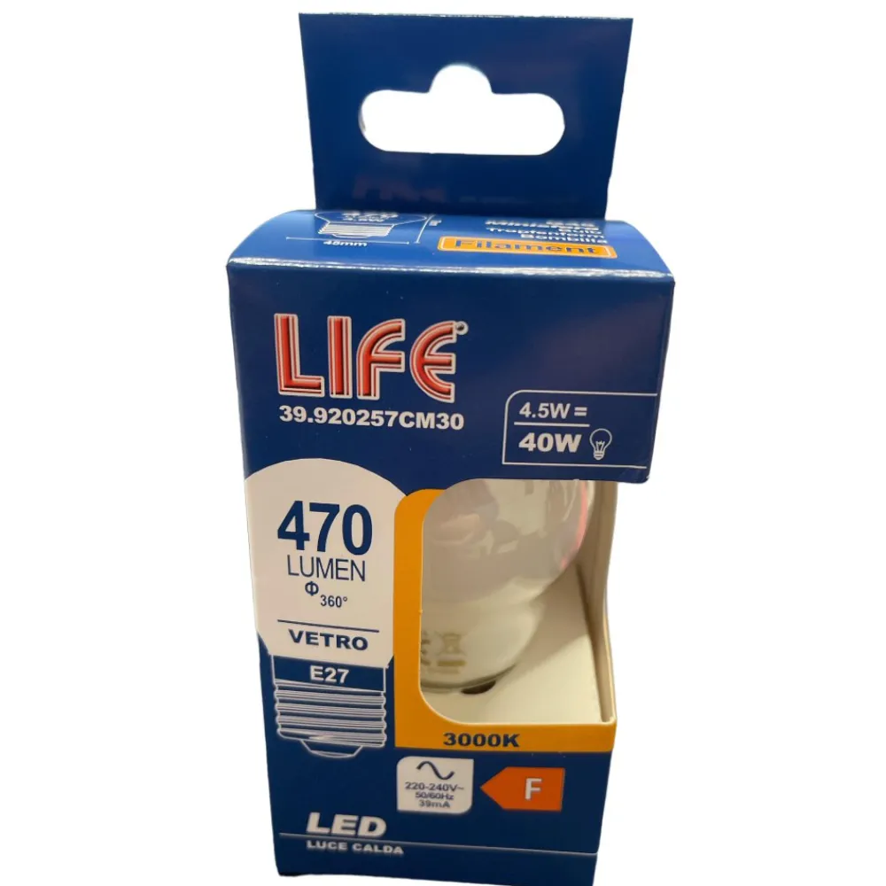 Lampadine Led-Life Electronics Life lampadina led minisfera e27 4,5w 3000k 470lm milky vetro bianco