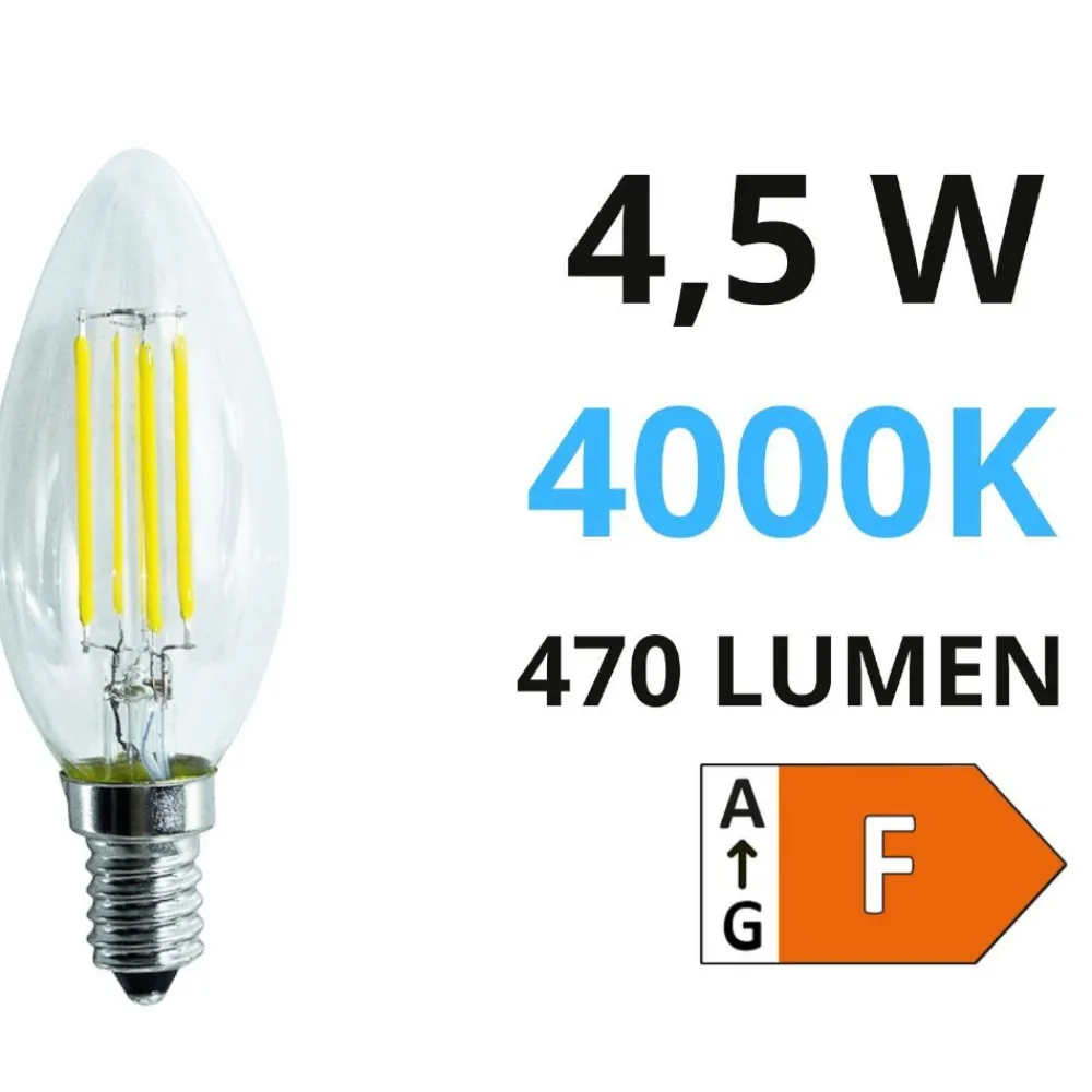 Lampadine Led-Life Electronics Life lampadina led oliva e14 4.5w 4000k 470lm vetro trasparente 39.920022n40