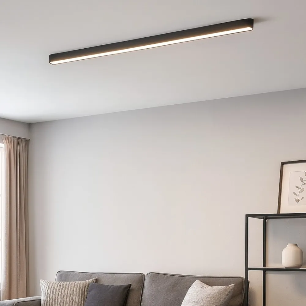 Plafoniere Moderne-Linea Light satori plafoniera led 3000k sottile nera 114cm