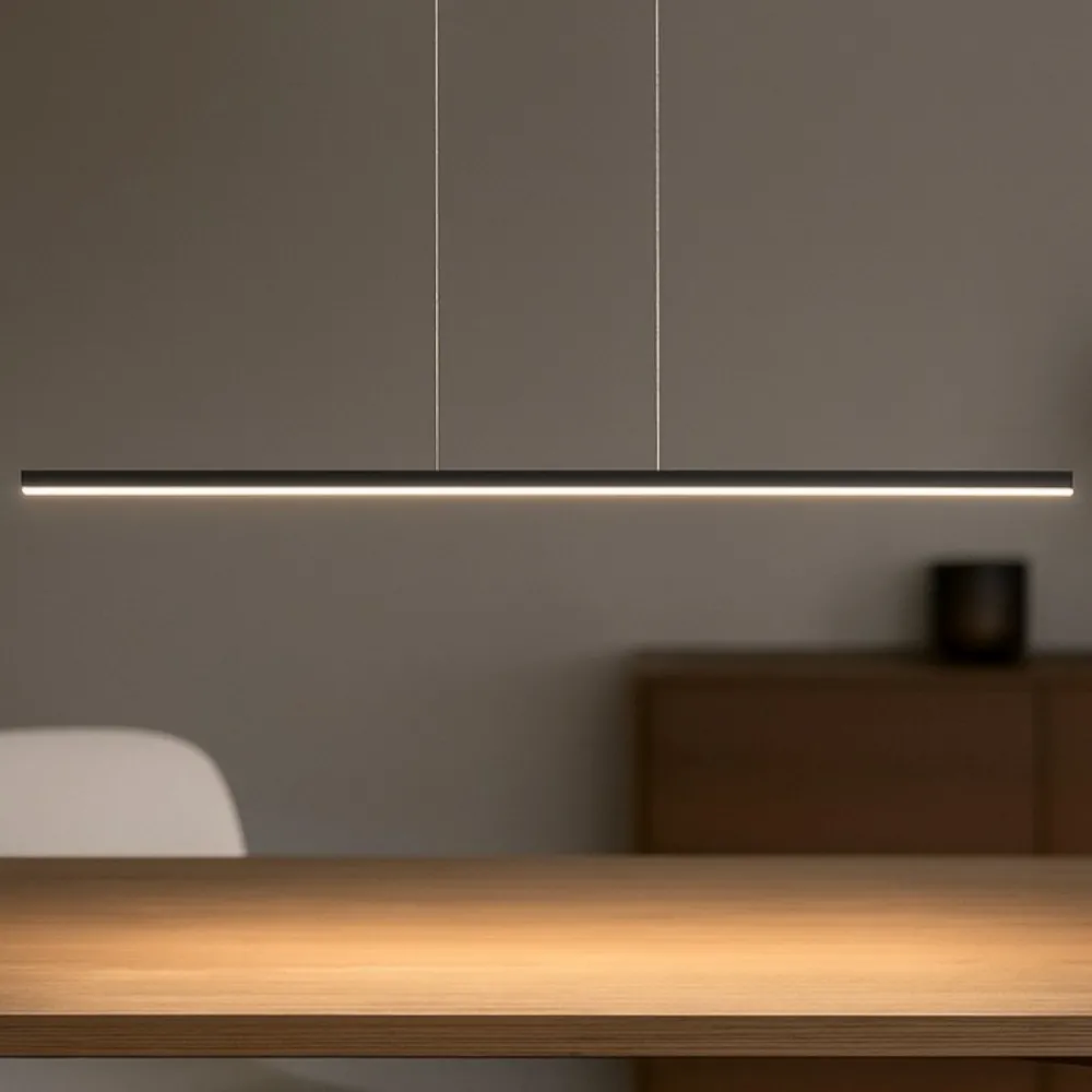 Lampadari Moderni-Linea Light straight lampadario moderno led lineare nero 102cm
