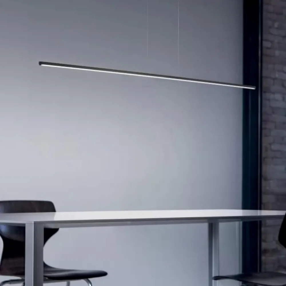 Lampadari Moderni-Linea Light straight lampadario moderno led lineare nero 102cm
