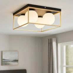 Plafoniere Moderne-Ideal Lux Lingotto pl4 plafoniera moderna 4 luci boccia vetro bianco opaco quadrata